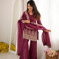 Burgundy Crinkle Silk Kurta Set with Bell Bottoms
