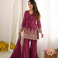 Burgundy Crinkle Silk Kurta Set with Bell Bottoms