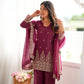 Burgundy Crinkle Silk Kurta Set with Bell Bottoms