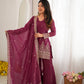 Burgundy Crinkle Silk Kurta Set with Bell Bottoms
