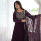 Wine Georgette Anarkali Suit with Dupatta