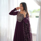 Wine Georgette Anarkali Suit with Dupatta