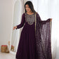 Wine Georgette Anarkali Suit with Dupatta