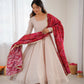 Ivory Cotton Anarkali with Bandhani Dupatta