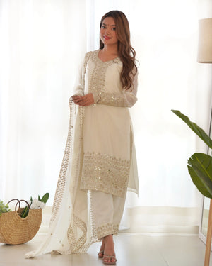 Pure Chinon Silk Embroidered Suit Set with Sequin Dupatta
