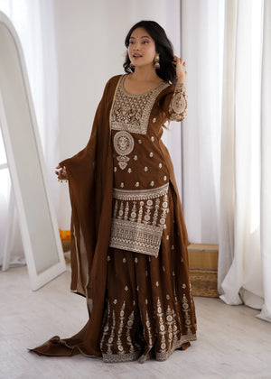 Embroidered Crunchy Silk Sharara Suit Set for Wedding and Festive Wear