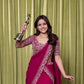 Wine Sequin Ruffle Saree