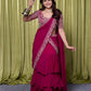 Wine Sequin Ruffle Saree