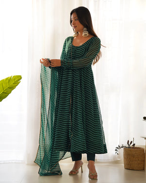 Fox Georgette Laheriya Print Anarkali Set with Lace Dupatta