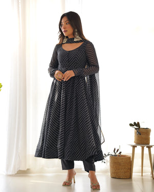 Fox Georgette Laheriya Print Anarkali Set with Lace Dupatta