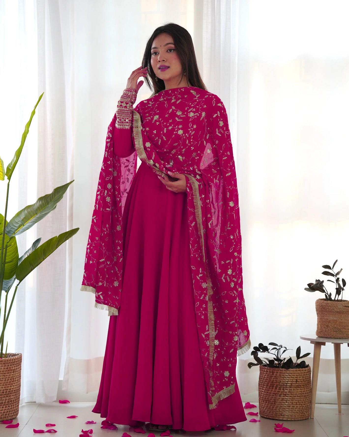 Royal Fox Georgette Anarkali Set with Embroidered Dupatta