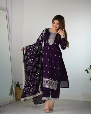 Blooming Rangoli Silk Embroidered Suit Set with Dupatta
