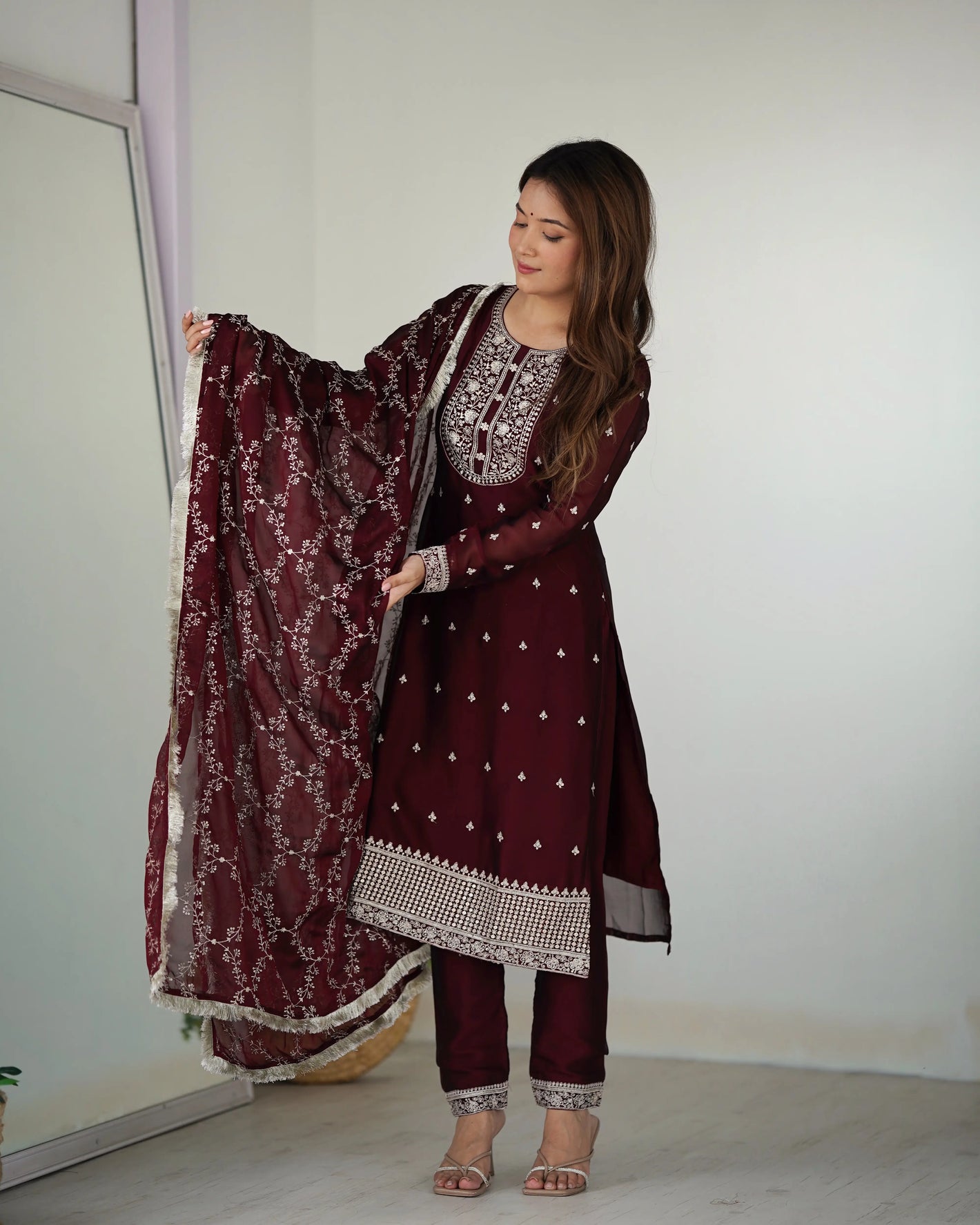 Blooming Rangoli Silk Embroidered Suit Set with Dupatta