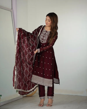 Blooming Rangoli Silk Embroidered Suit Set with Dupatta