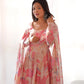 Fox Georgette Multi-Floral Anarkali Set with Triangle Lace Dupatta