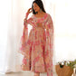 Fox Georgette Multi-Floral Anarkali Set with Triangle Lace Dupatta