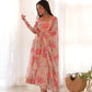 Fox Georgette Multi-Floral Anarkali Set with Triangle Lace Dupatta