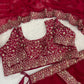 Wine Sequin Ruffle Saree