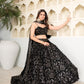 Black Sequin Floral Lehenga Set