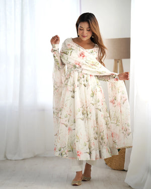 Soft Organza Silk Floral Anarkali Set with Gota Patti Dupatta