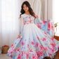 Premium Organza Silk Floral Anarkali Set with Badla Work and Dupatta