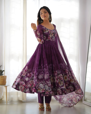 Floral Organza Silk Anarkali Set with Gota Patti Dupatta