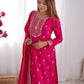 Pure Chinon Silk Embroidered Suit Set with Lace Dupatta