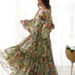 Floral Fox Georgette Maxi Dress with Balloon Sleeves