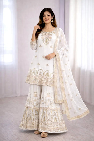 Fox Georgette Embroidered Kurta Sharara Set