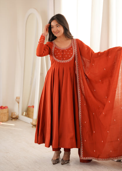 Rust Tassel Anarkali Gown
