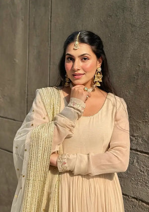 Off White Georgette Sequins Embroidered Kurta Plazo Set