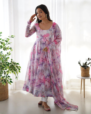Soft Organza Silk Floral Anarkali Set with Gota Patti Dupatta
