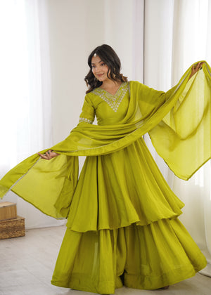 Parrot Green Embroidered Anarkali