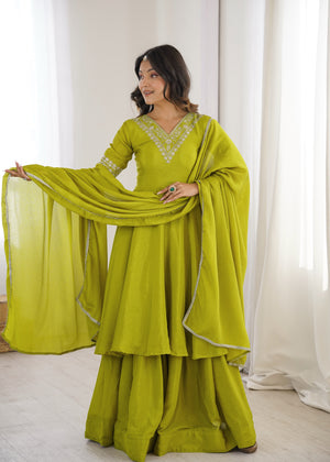 Parrot Green Embroidered Anarkali