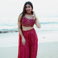 Rani Red Viscose Georgette Lehenga Set with Sequins Dori Work Blouse & Choker Dupatta