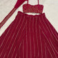 Rani Red Viscose Georgette Lehenga Set with Sequins Dori Work Blouse & Choker Dupatta