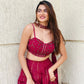 Rani Red Viscose Georgette Lehenga Set with Sequins Dori Work Blouse & Choker Dupatta
