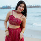 Rani Red Viscose Georgette Lehenga Set with Sequins Dori Work Blouse & Choker Dupatta