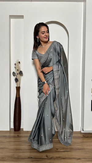 Slate Sequin Rangoli Silk Saree