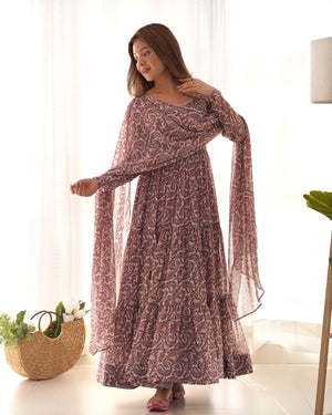 Fox Georgette Printed Anarkali Set with Lace Work Dupatta
