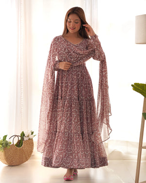 Fox Georgette Printed Anarkali Set with Lace Work Dupatta