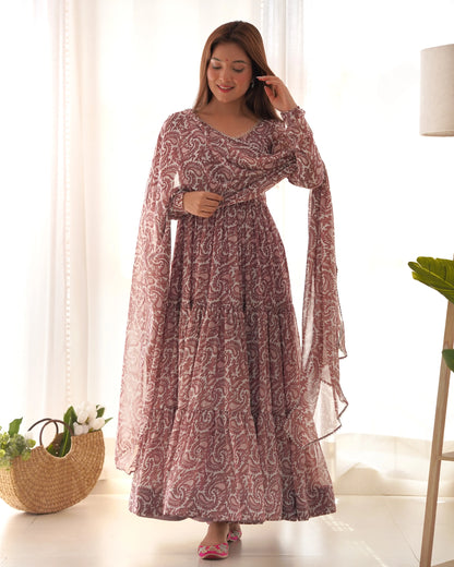 Fox Georgette Printed Anarkali Set with Lace Work Dupatta