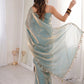 Ice Blue Mirrorwork Satin Saree