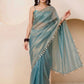 Ice Blue Mirrorwork Satin Saree