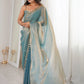 Ice Blue Mirrorwork Satin Saree