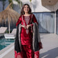 Ice Velvet Zari Embroidered Kurta Palazzo Set With Dupatta