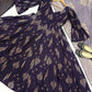 Indigo Digital Print Anarkali with Puff Sleeves