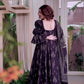 Indigo Digital Print Anarkali with Puff Sleeves