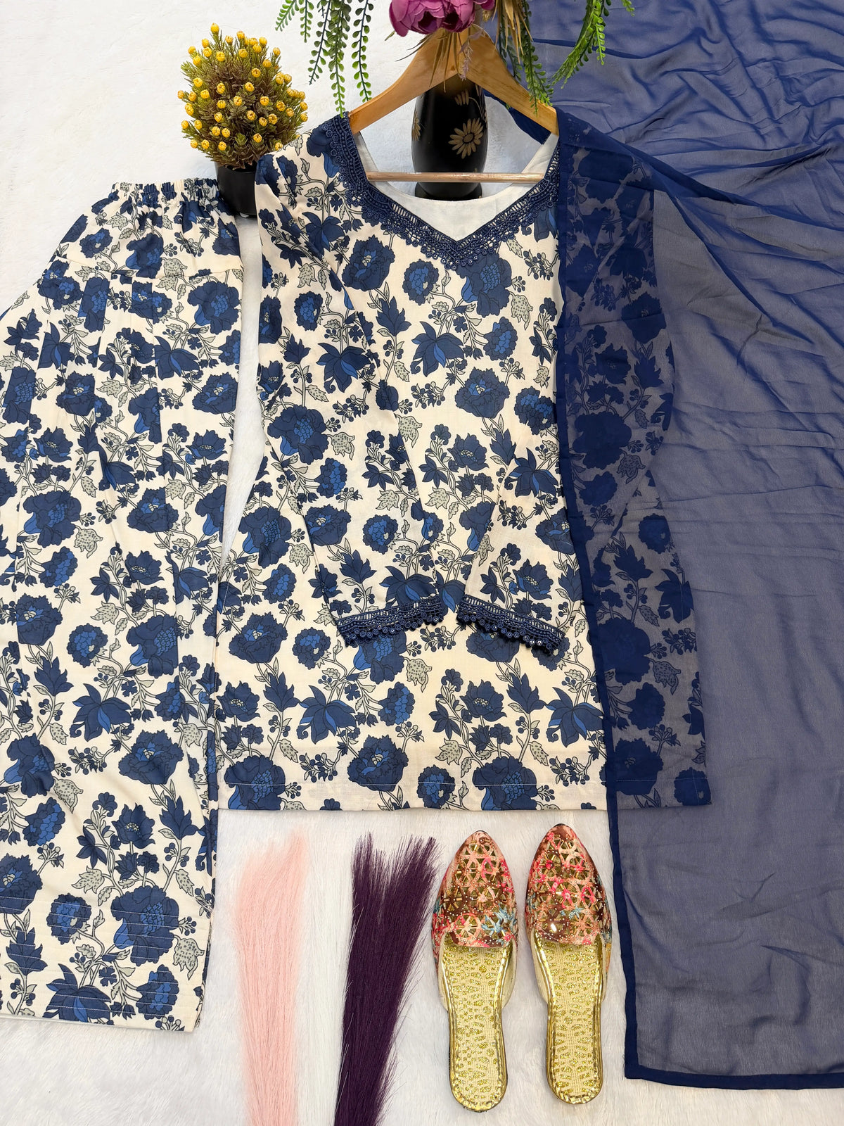 Indigo Floral Farshi Suit