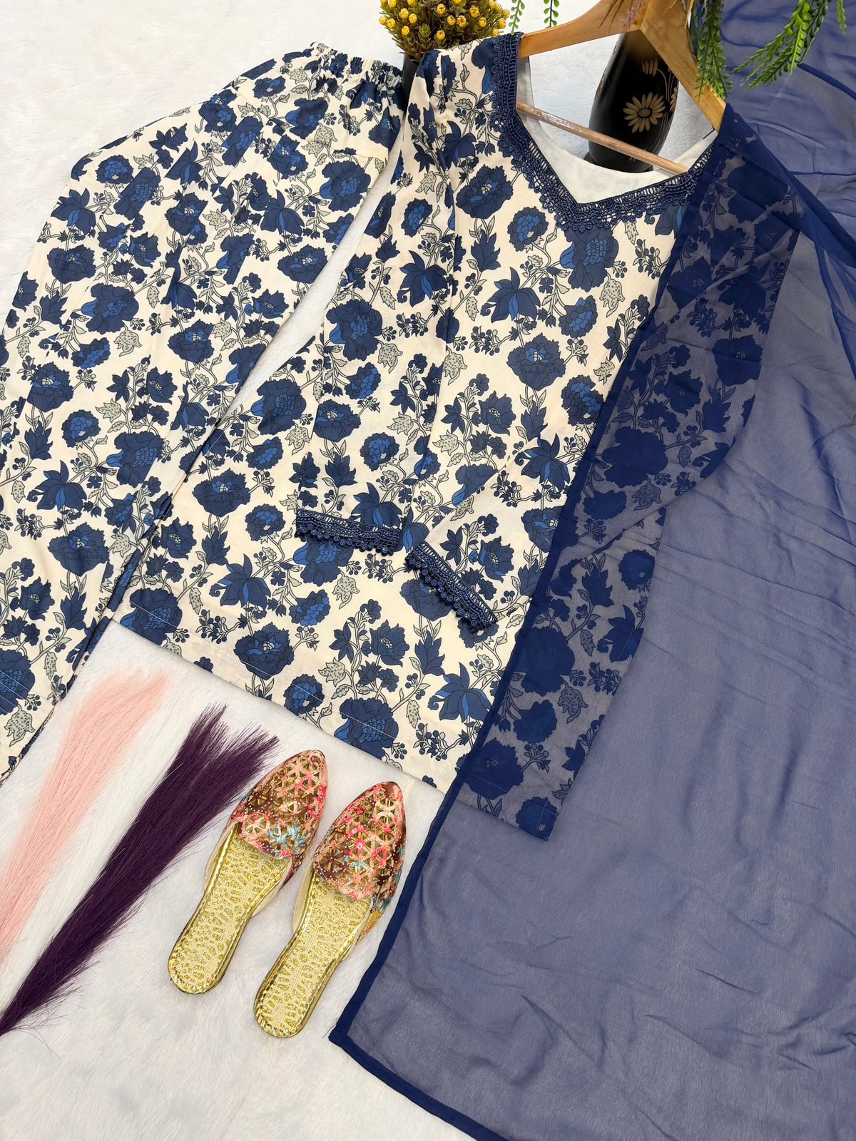 Indigo Floral Farshi Suit